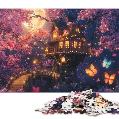 Sakura-Baumhaus Holzpuzzles Für Erwachsene 500 Teile Geburtstagsgeschenk Family Challenging Games Home Decor Educational Game Stress Relief 500pcs (52x38cm) von SHUNXIFQ