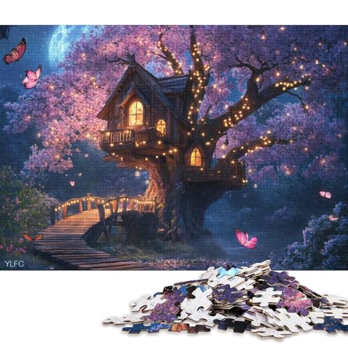 Sakura-Baumhaus Holzpuzzless 500 Teile Erwachsene Wohnkultur Educational Game Family Challenging Games Geburtstagsgeschenk Stress Relief Toy 500pcs (52x38cm) von SHUNXIFQ
