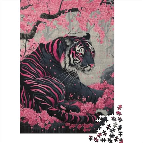 Sakura Tiger Holzpuzzles 1000 Teile Erwachsene Lernspiel Family Challenging Games Geburtstagsgeschenk Home Decor Stress Relief Toy 1000pcs (75x50cm) von SHUNXIFQ
