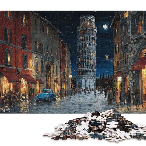 Schiefer Turm von Pisa bei Nacht Holzpuzzles Erwachsene 300 Teile Lernspiel Geschicklichkeitsspiel Für Die Ganze Familie Geburtstagsgeschenk Home Decor Stress Relief 300pcs (40x28cm) von SHUNXIFQ