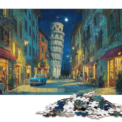Schiefer Turm von Pisa bei Nacht Holzpuzzles Erwachsene 500 Teile Family Challenging Games Geburtstagsgeschenk Home Decor Educational Game Entspannung Und Intelligenz 500pcs (52x38cm) von SHUNXIFQ