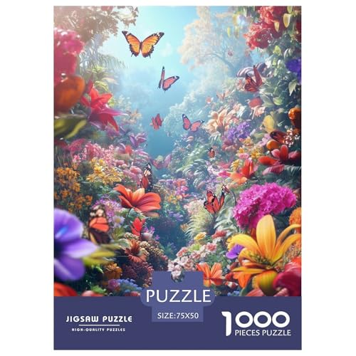 Schmetterling und Blume Holzpuzzles 1000 Teile Erwachsene Geburtstagsgeschenk Family Challenging Games Moderne Wohnkultur Educational Game Stress Relief Toy 1000pcs (75x50cm) von SHUNXIFQ