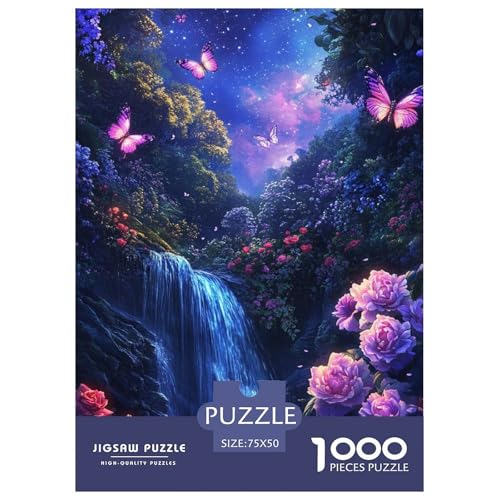 Schmetterlingswasserfall Holzpuzzles 1000 Teile Für Erwachsene Family Challenging Games Lernspiel Moderne Wohnkultur Geburtstagsgeschenk Stress Relief Toy 1000pcs (75x50cm) von SHUNXIFQ