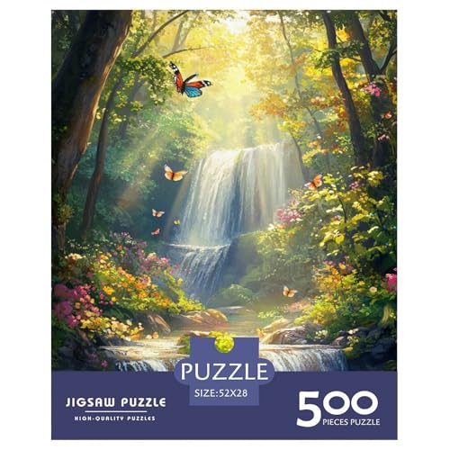 Schmetterlingswasserfall Holzpuzzles 500 Teile Erwachsene Wohnkultur Family Challenging Games Geburtstagsgeschenk Educational Game Stress Relief 500pcs (52x38cm) von SHUNXIFQ