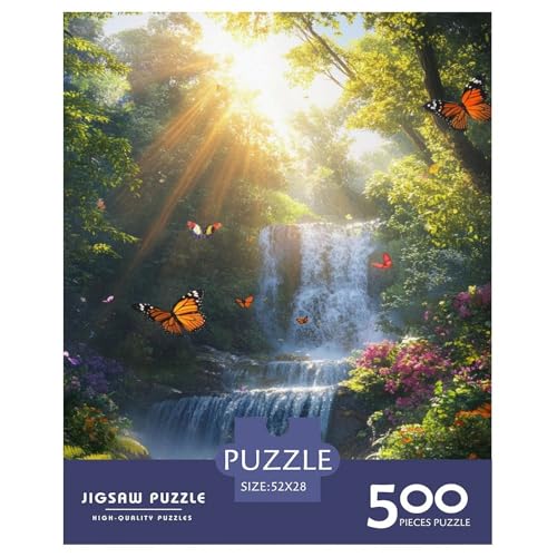 Schmetterlingswasserfall Holzpuzzles Erwachsene 500 Teile Family Challenging Games Educational Game Wohnkultur Geburtstagsgeschenk Stress Relief 500pcs (52x38cm) von SHUNXIFQ