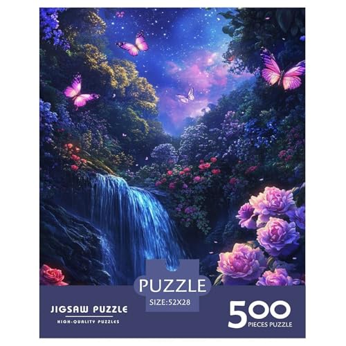 Schmetterlingswasserfall Holzpuzzles Erwachsene 500 Teile Moderne Wohnkultur Geburtstagsgeschenk Educational Game Family Challenging Games Stress Relief 500pcs (52x38cm) von SHUNXIFQ