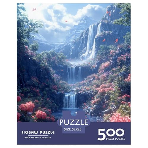 Schmetterlingswasserfall Holzpuzzles Für Erwachsene 500 Teile Wohnkultur Geburtstagsgeschenk Educational Game Family Challenging Games Stress Relief Toy 500pcs (52x38cm) von SHUNXIFQ