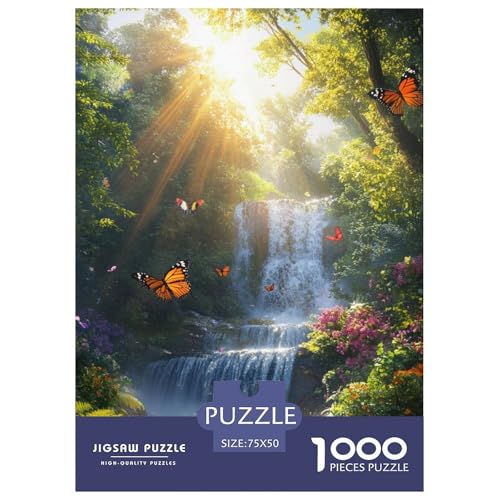 Schmetterlingswasserfall Holzpuzzless Für Erwachsene 1000 Teile Wohnkultur Lernspiel Family Challenging Games Geburtstagsgeschenk Stress Relief Toy 1000pcs (75x50cm) von SHUNXIFQ