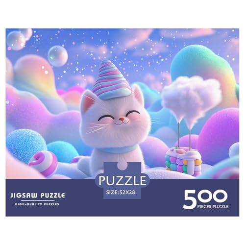 Schneekatze Holzpuzzles 500 Teile Erwachsene Wohnkultur Geschicklichkeitsspiel Für Die Ganze Familie Lernspiel Geburtstagsgeschenk Stress Relief 500pcs (52x38cm) von SHUNXIFQ