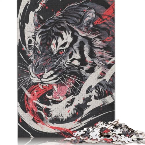 Schwarzer Tiger Holzpuzzles Für Erwachsene 500 Teile Geburtstagsgeschenk Family Challenging Games Lernspiel Wohnkultur Stress Relief 500pcs (52x38cm) von SHUNXIFQ