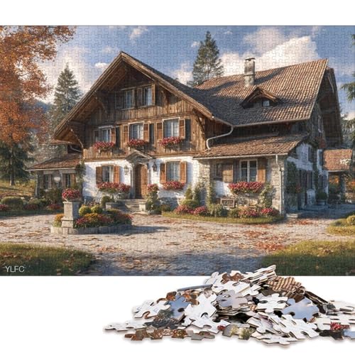 Schweizer Landschaft Holzpuzzles Für Erwachsene 300 Teile Geburtstagsgeschenk Family Challenging Games Home Decor Educational Game Stress Relief Toy 300pcs (40x28cm) von SHUNXIFQ