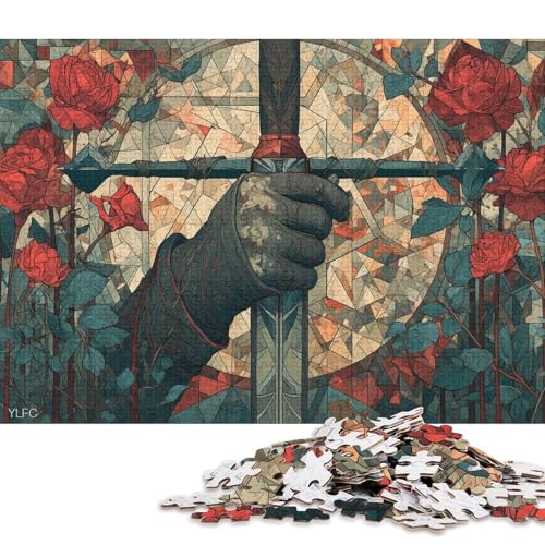 Schwert und Rosen Holzpuzzles Für Erwachsene 1000 Teile GeburtHirschsgeschenk Family Challenging Games Lernspiel Wohnkultur Stress Relief 1000pcs (75x50cm) von SHUNXIFQ