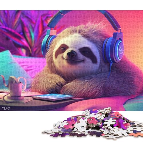 Sloth Listening to Music Holzpuzzless Für Erwachsene 500 Teile Family Challenging Games Wohnkultur Geburtstagsgeschenk Lernspiel Stress Relief Toy 500pcs (52x38cm) von SHUNXIFQ