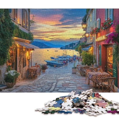 Sommerliche Küstenstadt Holzpuzzles 500 Teile Für Erwachsene Wohnkultur Geburtstagsgeschenk Family Challenging Games Educational Game Stress Relief Toy 500pcs (52x38cm) von SHUNXIFQ