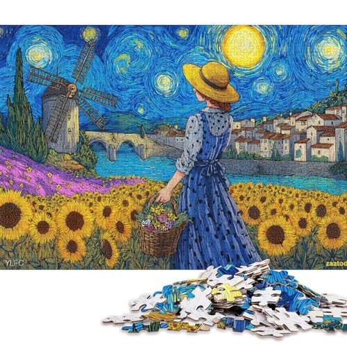 Sonnenblumenfeld Holzpuzzles 1000 Teile Für Erwachsene Family Challenging Games Lernspiel Moderne Wohnkultur Geburtstagsgeschenk Stress Relief Toy 1000pcs (75x50cm) von SHUNXIFQ