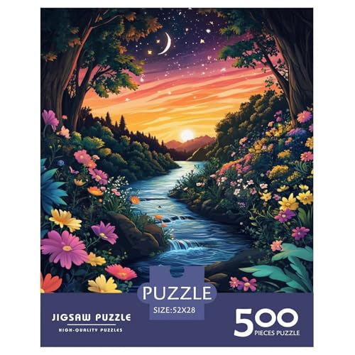 Sonnenuntergang Holzpuzzles Für Erwachsene 500 Teile Educational Game Family Challenging Games Home Decor Geburtstagsgeschenk Stress Relief 500pcs (52x38cm) von SHUNXIFQ