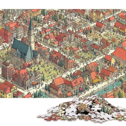 Stadtansicht Holzpuzzles Für Erwachsene 300 Teile GeburtHirschsgeschenk Family Challenging Games Lernspiel Wohnkultur Stress Relief 300pcs (40x28cm) von SHUNXIFQ