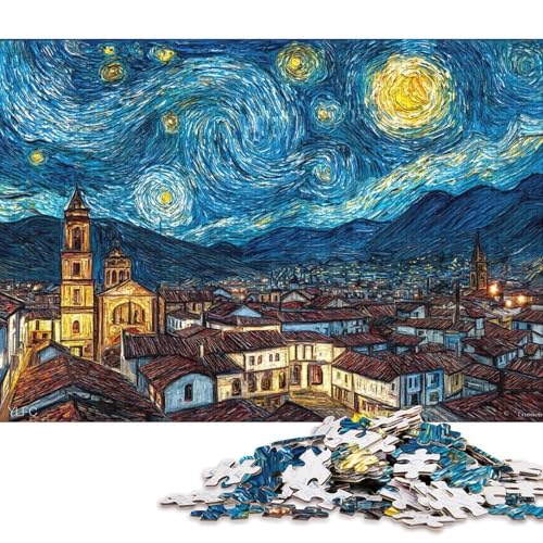 Sternennacht (Van Gogh) Holzpuzzles 500 Teile Für Erwachsene Wohnkultur Geburtstagsgeschenk Family Challenging Games Educational Game Stress Relief Toy 500pcs (52x38cm) von SHUNXIFQ