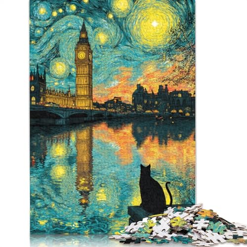 Sternennacht Holzpuzzles 500 Teile Für Erwachsene Geburtstagsgeschenk EduKatzeional Game Moderne Wohnkultur Family Challenging Games Stress Relief Toy 500pcs (52x38cm) von SHUNXIFQ