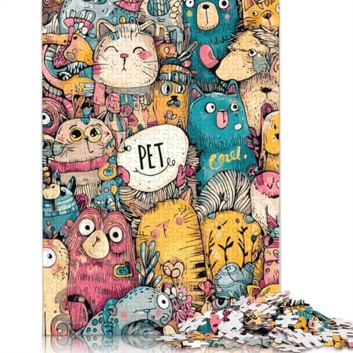 Tier-Kritzeleien Holzpuzzles 500 Teile Erwachsene Wohnkultur Geburtstagsgeschenk Geschicklichkeitsspiel Für Die Ganze Familie Lernspiel Stress Relief 500pcs (52x38cm) von SHUNXIFQ