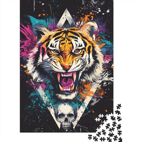 Tigerschädel Holzpuzzless 1000 Teile Erwachsene Wohnkultur Educational Game Family Challenging Games Geburtstagsgeschenk Stress Relief Toy 1000pcs (75x50cm) von SHUNXIFQ