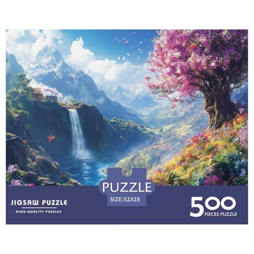 Wasserfall Holzpuzzles 500 Teile Erwachsene Lernspiel Family Challenging Games Geburtstagsgeschenk Home Decor Stress Relief Toy 500pcs (52x38cm) von SHUNXIFQ