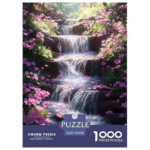 Wasserfall-Kirschblüte Holzpuzzles 1000 Teile Erwachsene Wohnkultur Geburtstagsgeschenk Geschicklichkeitsspiel Für Die Ganze Familie Lernspiel Stress Relief 1000pcs (75x50cm) von SHUNXIFQ