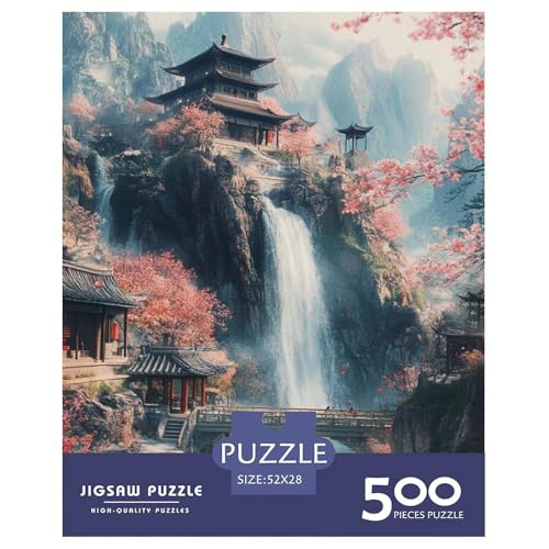 Wasserfall-Kirschblüte Holzpuzzles 500 Teile Erwachsene Home Decor Family Challenging Games Geburtstagsgeschenk Lernspiel Entspannung Und Intelligenz 500pcs (52x38cm) von SHUNXIFQ