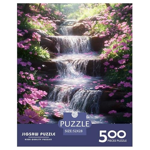 Wasserfall-Kirschblüte Holzpuzzles Erwachsene 500 Teile Family Challenging Games Home Decor Lernspiel Geburtstagsgeschenk Stress Relief Toy 500pcs (52x38cm) von SHUNXIFQ