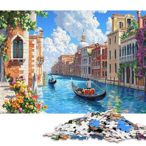 Wasserstadt Venedig 300 Teile Canal Erwachsene Holzpuzzless Educational Game Moderne Wohnkultur Geburtstagsgeschenk Family Challenging Games Stress Relief Toy 300pcs (40x28cm) von SHUNXIFQ
