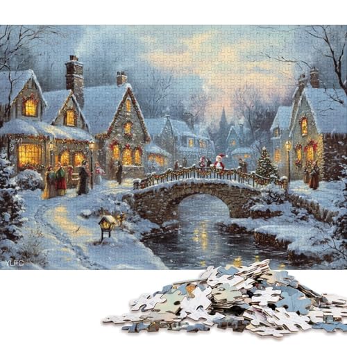 Weihnachtsszene Holzpuzzles 1000 Teile Erwachsene Geburtstagsgeschenk Wohnkultur Educational Game Family Challenging Games Stress Relief Toy 1000pcs (75x50cm) von SHUNXIFQ