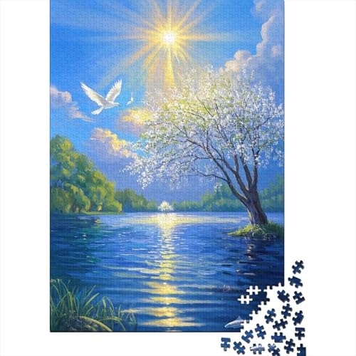 Weiße Taube und weiße Blume Holzpuzzless 300 Teile Erwachsene Wohnkultur Educational Game Family Challenging Games Geburtstagsgeschenk Stress Relief Toy 300pcs (40x28cm) von SHUNXIFQ