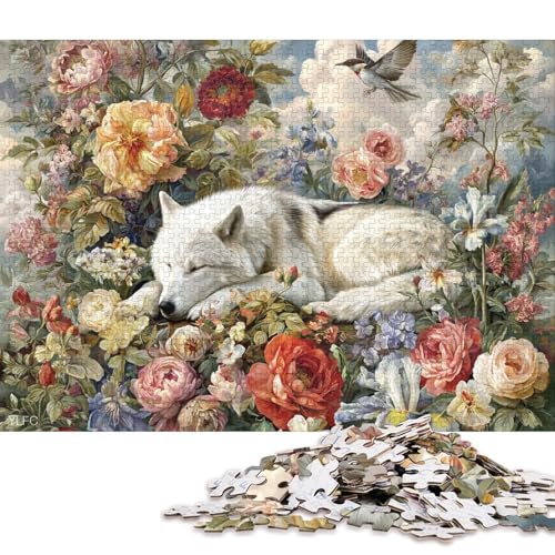 Weißer Wolf Holzpuzzles 1000 Teile Erwachsene Geschicklichkeitsspiel Für Die Ganze Familie Home Decor GeburtHirschsgeschenk Lernspiel Stress Relief 1000pcs (75x50cm) von SHUNXIFQ