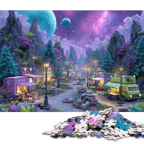 Weltraum-Nachtmarkt Holzpuzzles Erwachsene 500 Teile Moderne Wohnkultur Geburtstagsgeschenk EduKatzeional Game Family Challenging Games Stress Relief 500pcs (52x38cm) von SHUNXIFQ