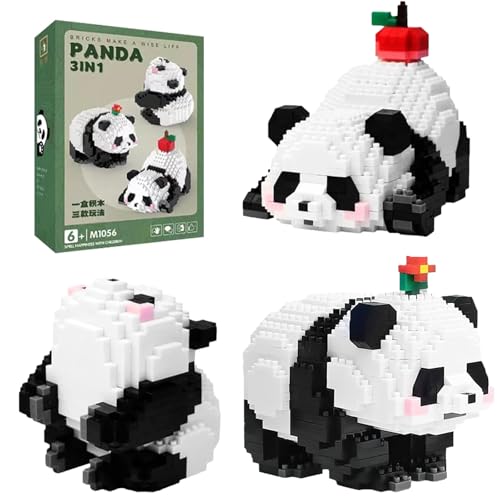SHUOHONG Mini Bausteine Panda, 3 in 1 Panda Bausteine Set, Klemmbausteine Tiere Niedlich, Mini Bricks Wiederverwendbar, für Geeignet für Kinder ab 6 Jahren Erwachsene Geburtstagsgeschenke (940 Pcs) von SHUOHONG