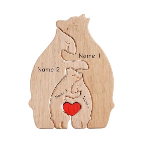 Personalisiertes Familiennamen-Puzzle, Holzbär-Puzzle, anpassbares Holzpuzzle, Holzbären Familien-Puzzle, Geschenk für Familie, Andenken, Geburtstagsgeschenke für Mutter von SHUZHENG