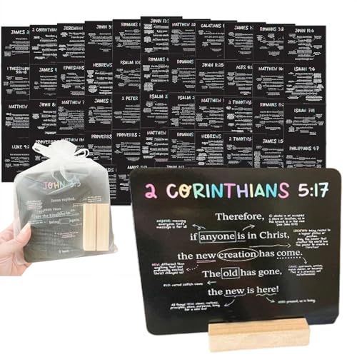 SHUZHENG 52 Skripture Cards with Bible Verses and Wooden Stand - Christian Gifts for Women,Kids,Christian Bible Trivia Memory Card Crafts Set, Teach Sunday School Gifts for Every Week of The Year von SHUZHENG