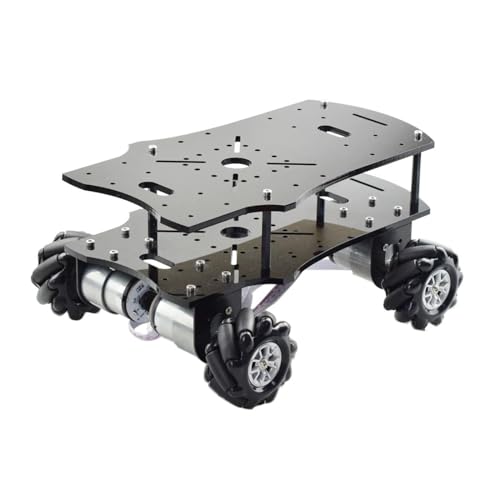 SHYISY mecanum räder 5 kg Last 4WD 60 mm Mecanum-Rad-Roboter-Auto-Chassis mit DC 12 V Encoder-Motor for AR-duino Ra-spberry Pi DIY-Pr-ojekt (Color : Double Plate car) von SHYISY