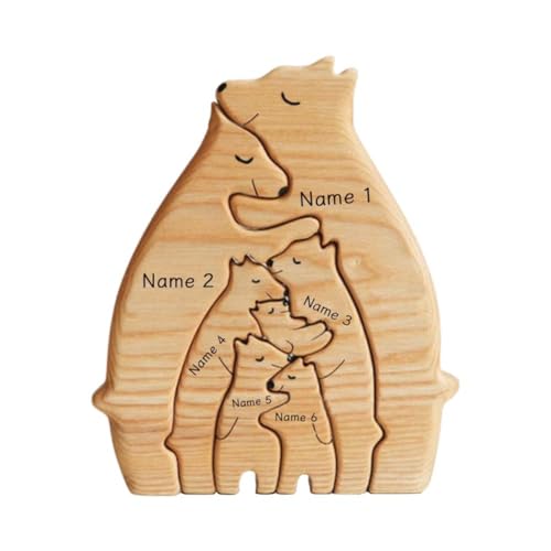 SHYKNYU Benutzerdefinierte Name Puzzle Personalisierte Bär Familie Figuren Holz Kunst Puzzle Holztiere Familie Andenken für Mama Papa Kind, Einheitsgröße, Stil 6 von SHYKNYU
