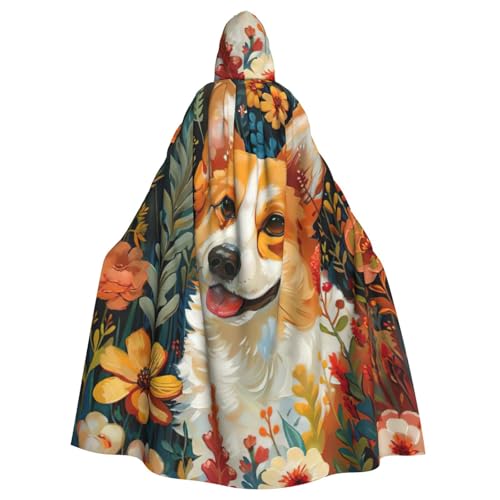 Corgi Kapuzenumhang mit Blumenmuster, Frühlingsgarten, für Erwachsene, stilvoller Umhang für Karneval, Motto-Partys, Cosplays, Kostüm, Partyzubehör von SHuWeiD