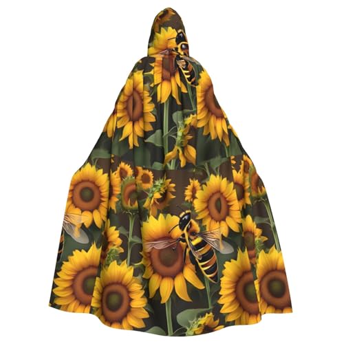 SHuWeiD Bee & Sunflowers Neutraler Kapuzenumhang für Erwachsene, übergroßer Kapuzenumhang mit Schleife, kein Reißverschluss, lang und bequem von SHuWeiD