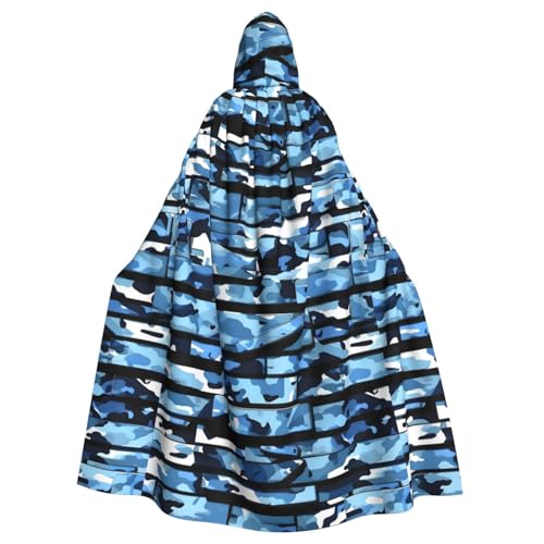SHuWeiD Blauer Camouflage-neutraler Kapuzenumhang für Erwachsene, übergroßer Kapuzenumhang mit Schleife, kein Reißverschluss, lang und bequem von SHuWeiD