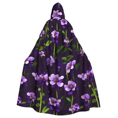 SHuWeiD Blooming Purple Flowers Neutraler Kapuzenumhang für Erwachsene, übergroßer Kapuzenumhang mit Schleife, kein Reißverschluss, lang und bequem von SHuWeiD