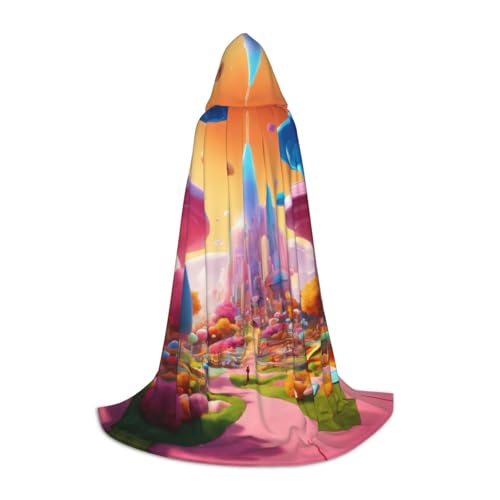 SHuWeiD Candy Land Print Eleganter Kapuzenumhang mit bezauberndem Flair für Frauen, Cosplay und Mottopartys von SHuWeiD