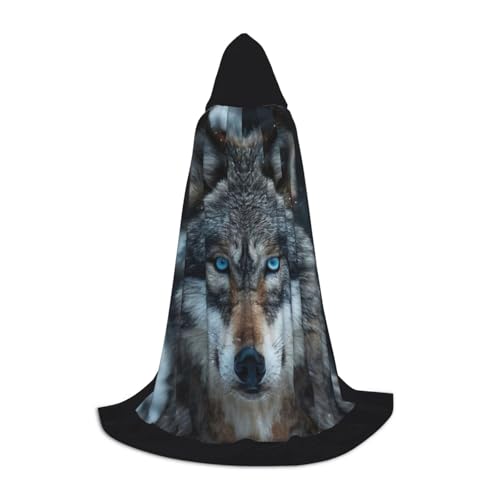 SHuWeiD Eleganter Kapuzenumhang mit blauen Augen und Wolfsaufdruck, mit bezauberndem Flair für Frauen, Cosplay und Mottopartys von SHuWeiD