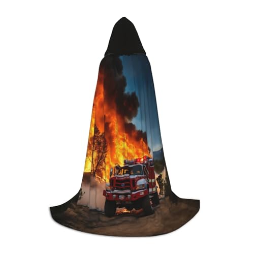 SHuWeiD Feuerwehrmann Feuerwehrmann Flamme Druck Eleganter Kapuzenumhang mit bezauberndem Flair für Frauen, Cosplay und Mottopartys von SHuWeiD