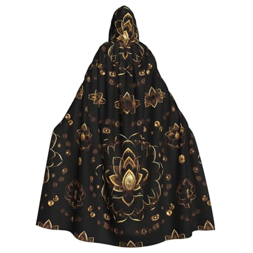 SHuWeiD Gold Lotus Flowers Neutral Adult Hooded Cape, Oversized Hooded Cape with Bow, No Zipper, Long and Comfortable von SHuWeiD