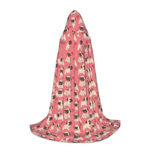 SHuWeiD Lustiger Cartoon-Mops-Hunde-Aufdruck, eleganter Kapuzenumhang mit bezauberndem Flair für Frauen, Cosplay und Themenpartys von SHuWeiD