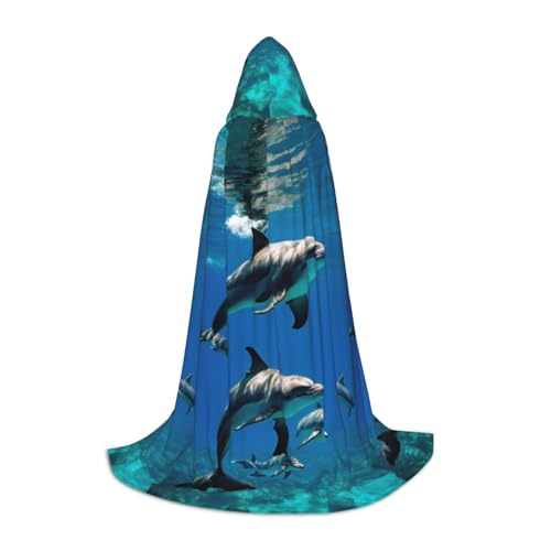 SHuWeiD Lustiger Tier-Delfin-Druck, eleganter Kapuzenumhang mit bezauberndem Flair für Frauen, Cosplay und Themenpartys von SHuWeiD