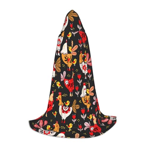 SHuWeiD Niedlicher Hahn-Hühner-Druck, eleganter Kapuzenumhang mit bezauberndem Flair für Frauen, Cosplay und Themenpartys von SHuWeiD